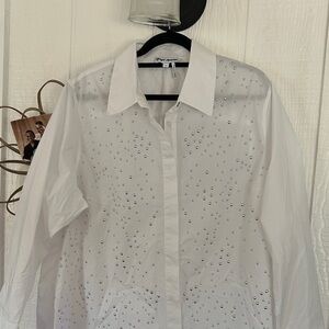 DKNY White Button-Up Shirt with Silver Studs